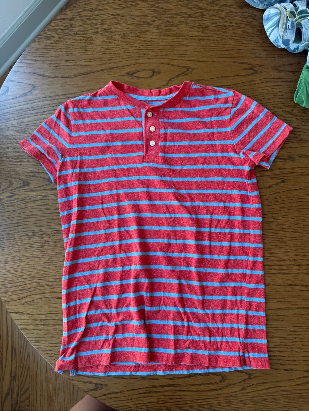 Primary Red and Light Blue Striped Short Sleeve Henley Tee